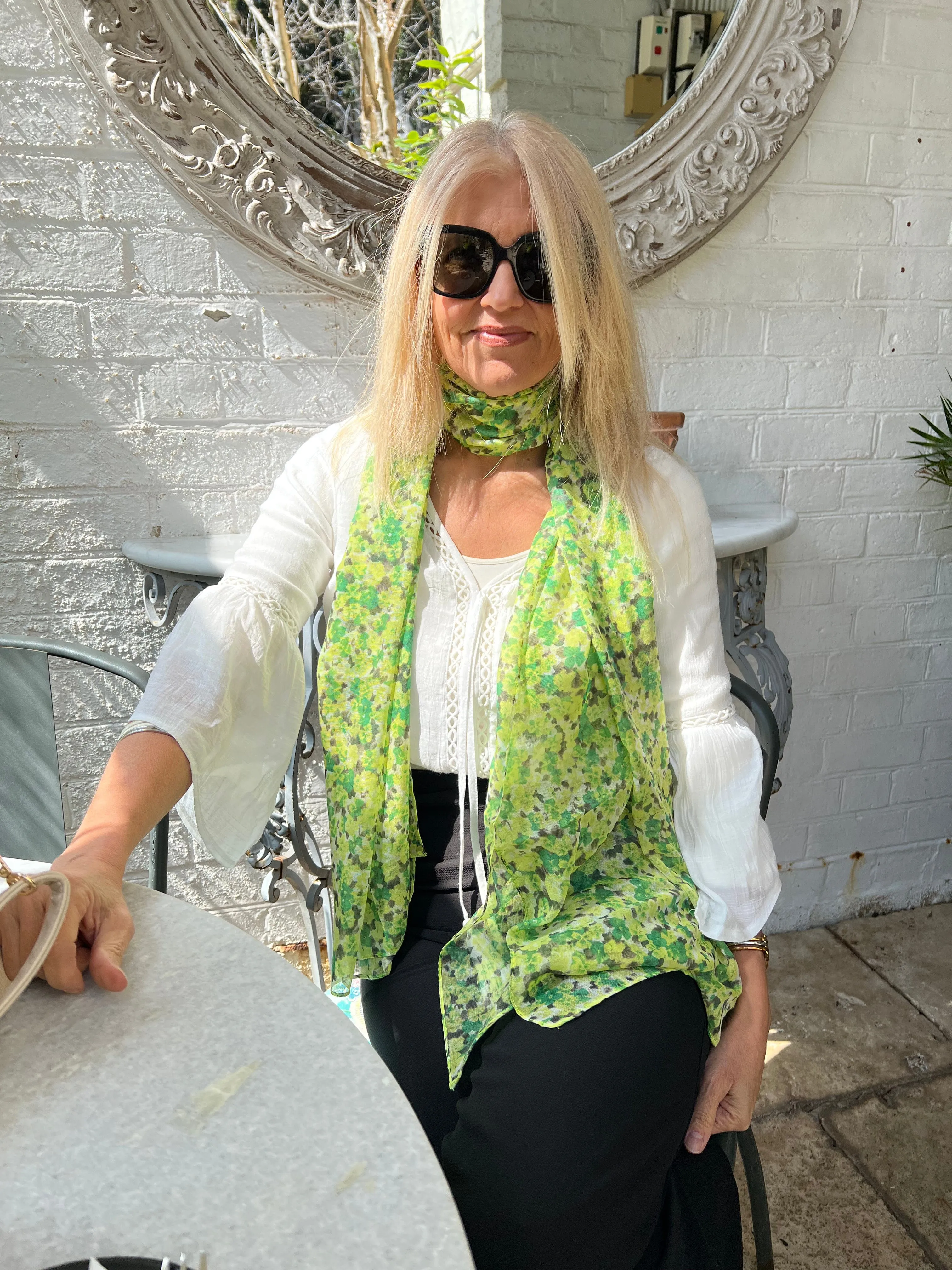 🌿 Floral Scarf - Shades of Green