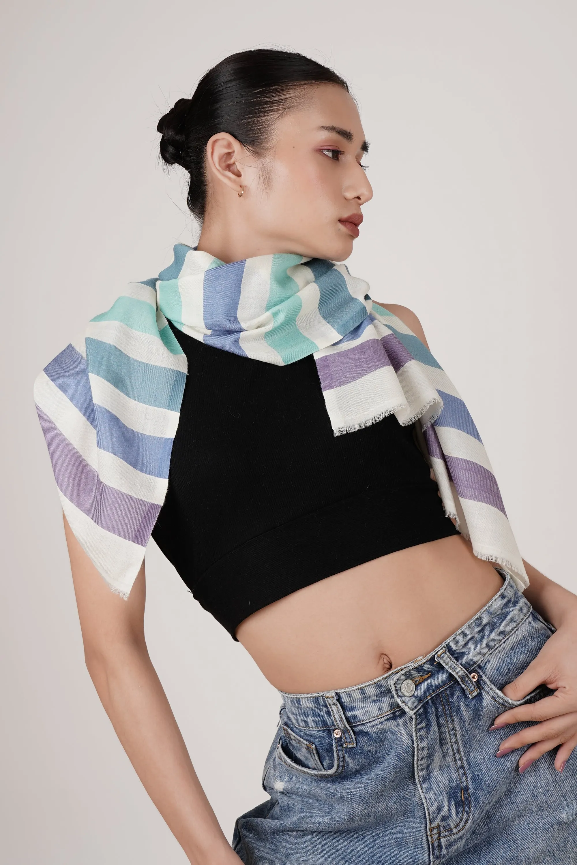 100% Cotton Scarf with Stripes