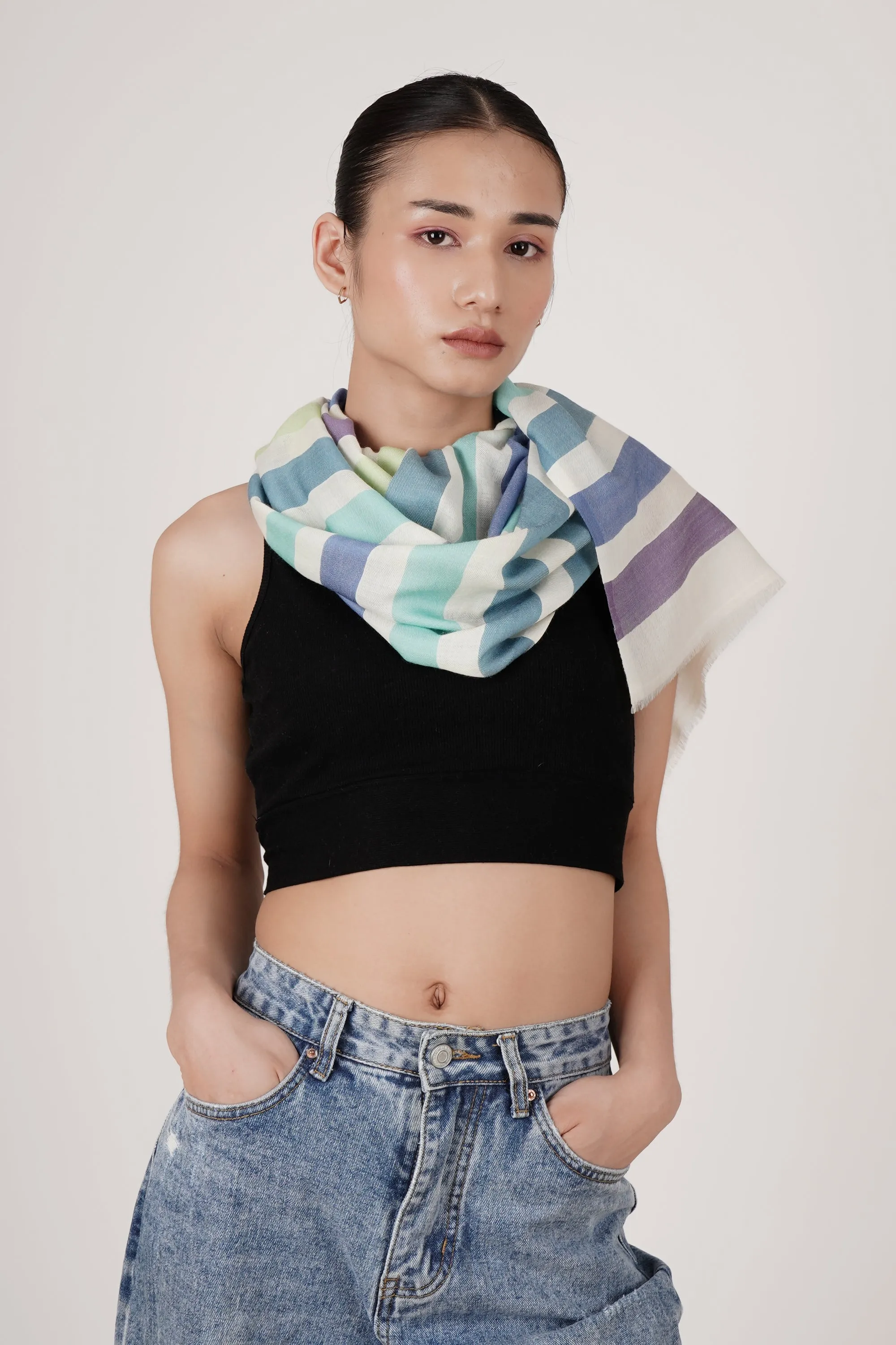 100% Cotton Scarf with Stripes