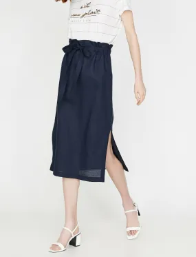 11872 Navy Slit Detailed Midi Skirt