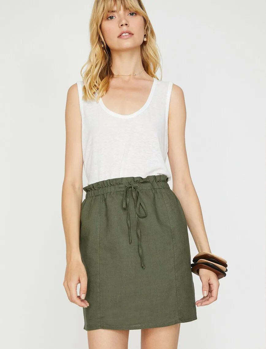 12027 Khaki Tie Waist Mini Skirt