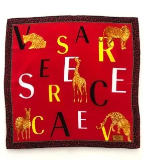 1990s VERSACE Atelier Exotic Animal Print on Red Cotton scarf