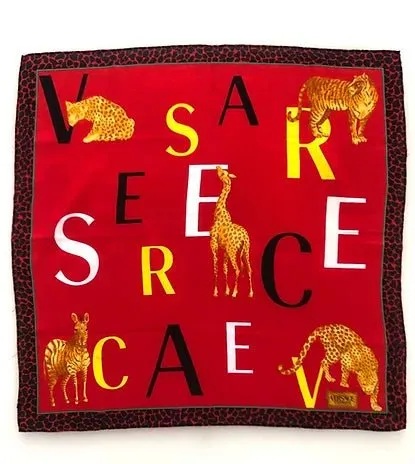 1990s VERSACE Atelier Exotic Animal Print on Red Cotton scarf