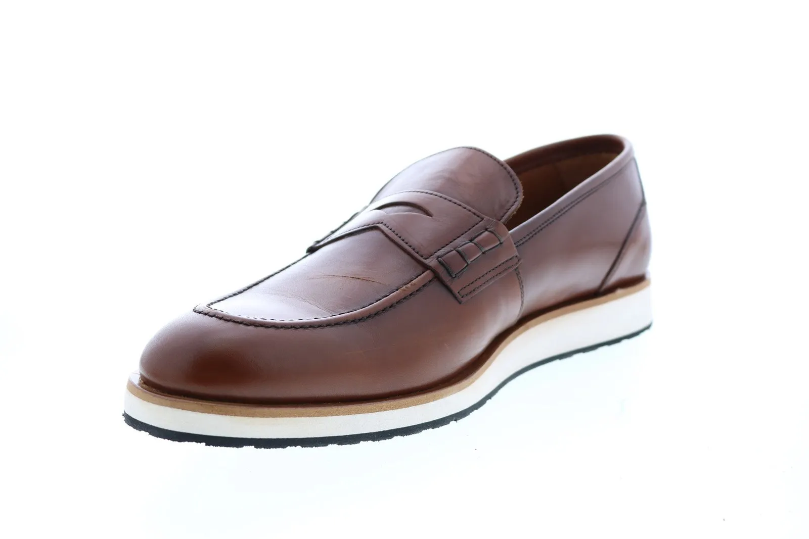 Aquatalia Pearson Calf 34M0875-COG Mens Brown Leather Zipper Loafers & Slip Ons Penny Shoes