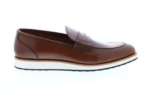 Aquatalia Pearson Calf 34M0875-COG Mens Brown Leather Zipper Loafers & Slip Ons Penny Shoes