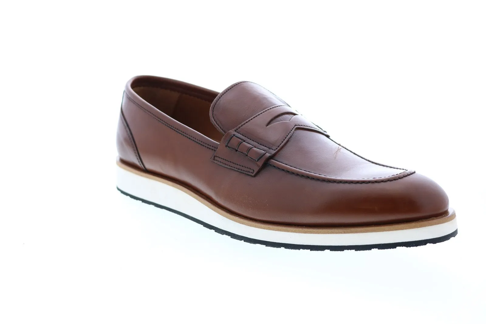 Aquatalia Pearson Calf 34M0875-COG Mens Brown Leather Zipper Loafers & Slip Ons Penny Shoes