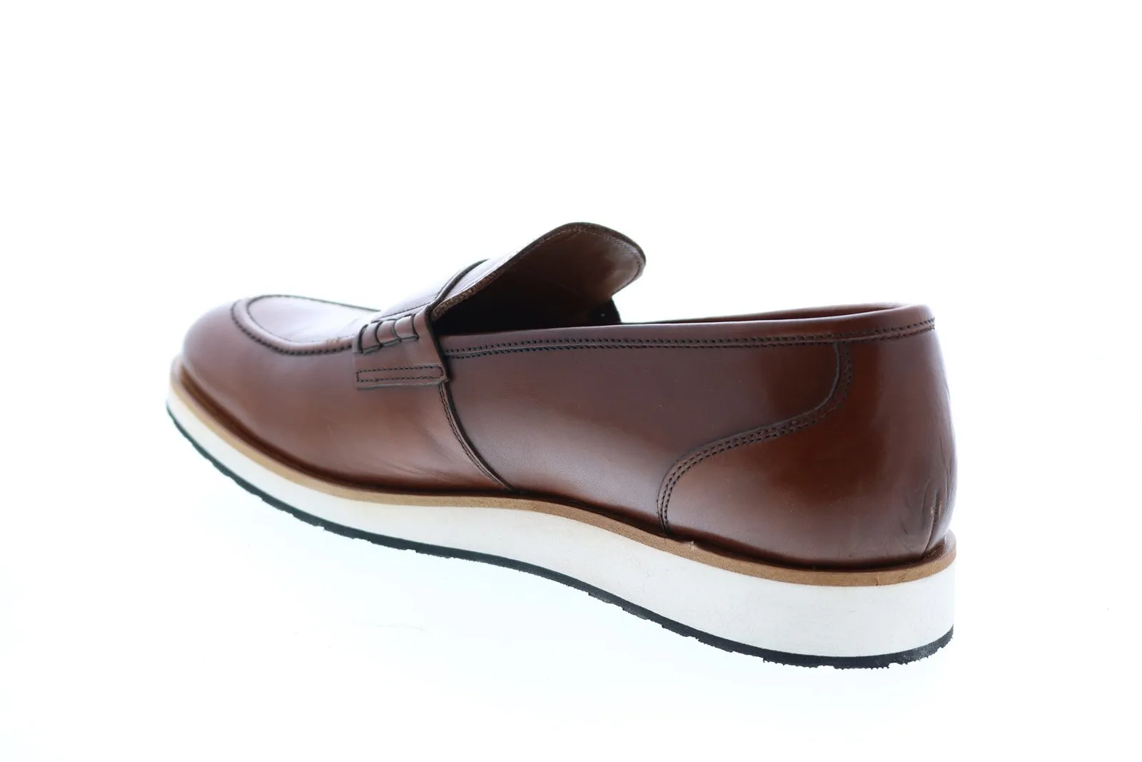 Aquatalia Pearson Calf 34M0875-COG Mens Brown Leather Zipper Loafers & Slip Ons Penny Shoes