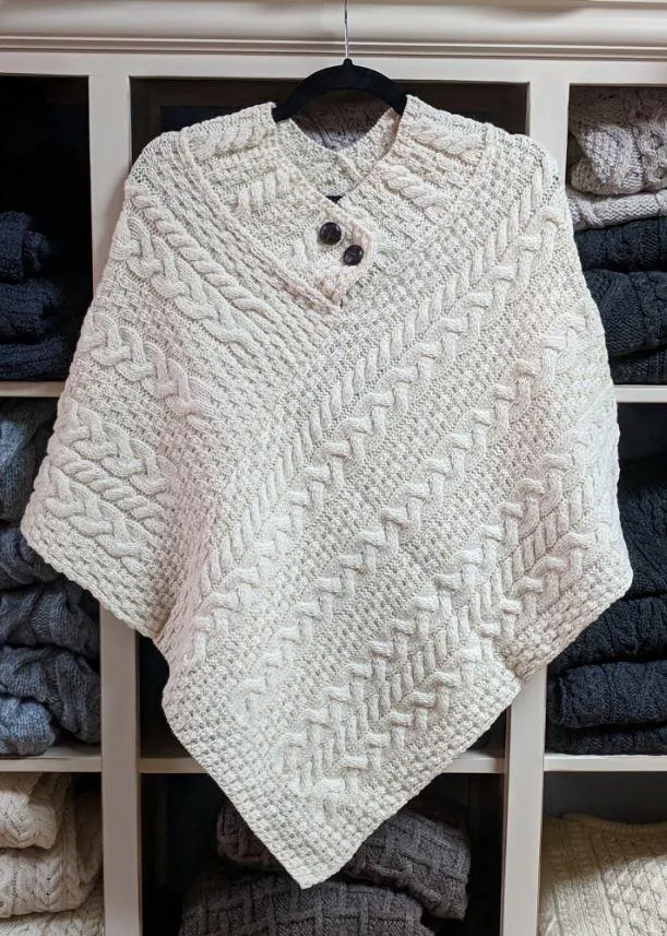 Aran Poncho with Buttons