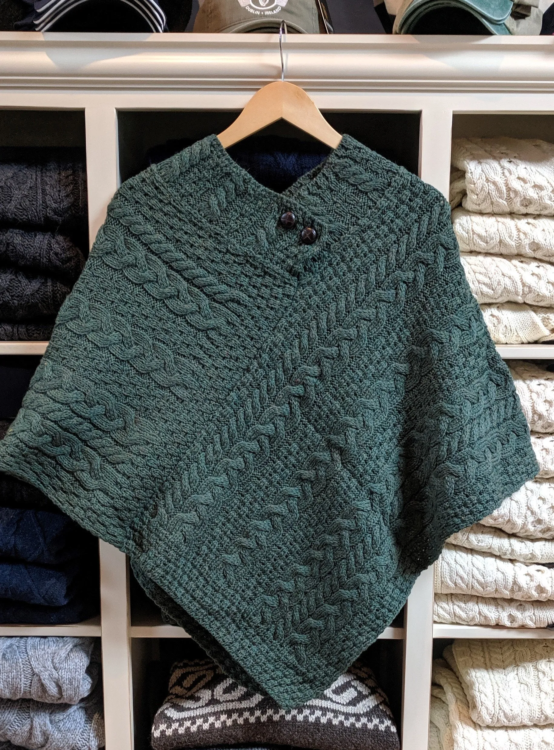 Aran Poncho with Buttons