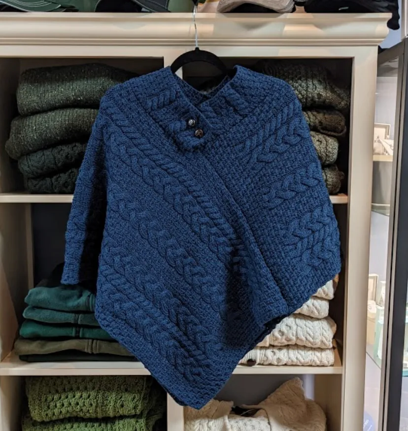 Aran Poncho with Buttons