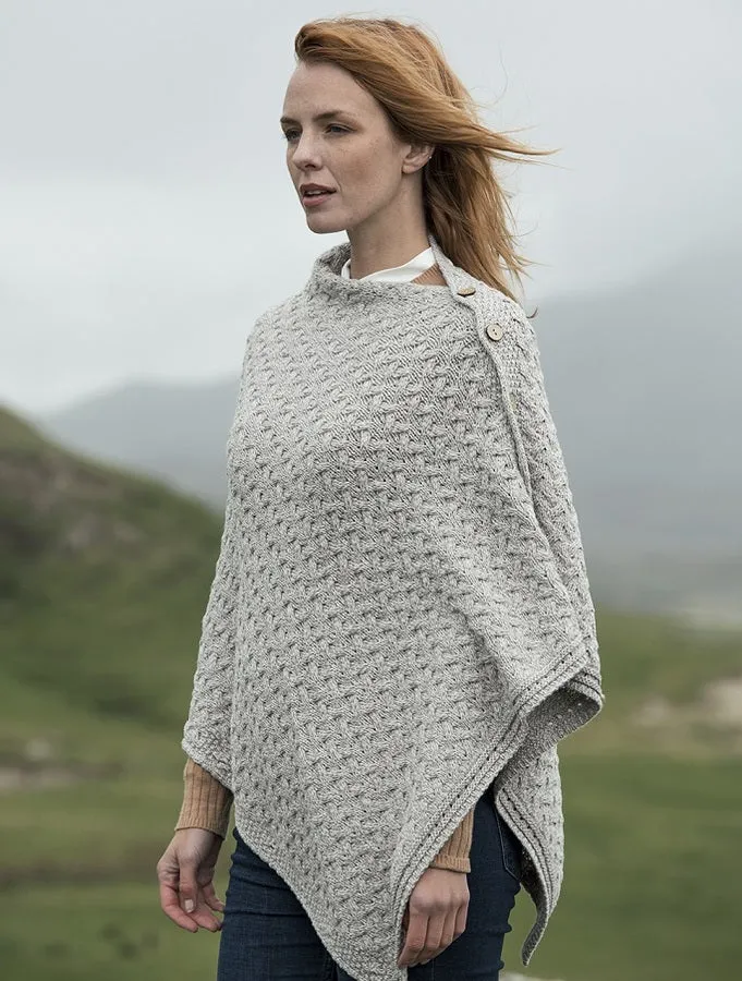 Aran Trellis Poncho - Super Soft Merino Wool