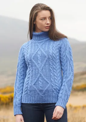 Aran Turtle Neck Sweater | Blue