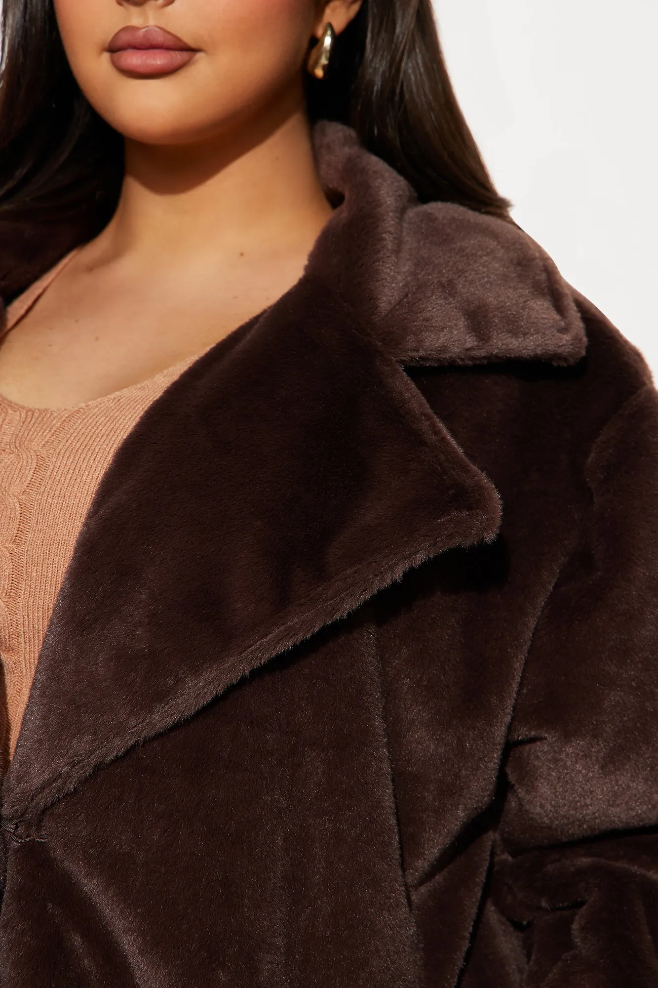 Ashley Faux Fur Trench Coat - Chocolate