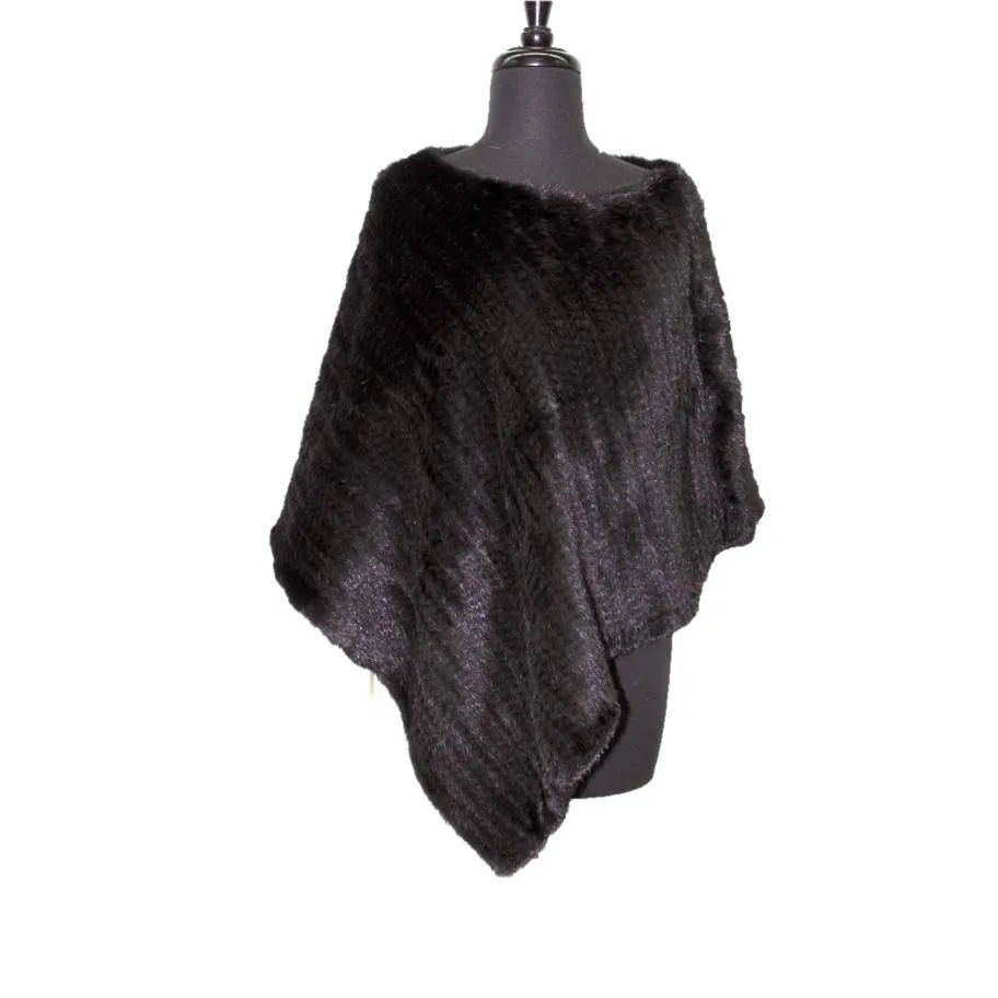 Asymmetrical Knitted Poncho- Black