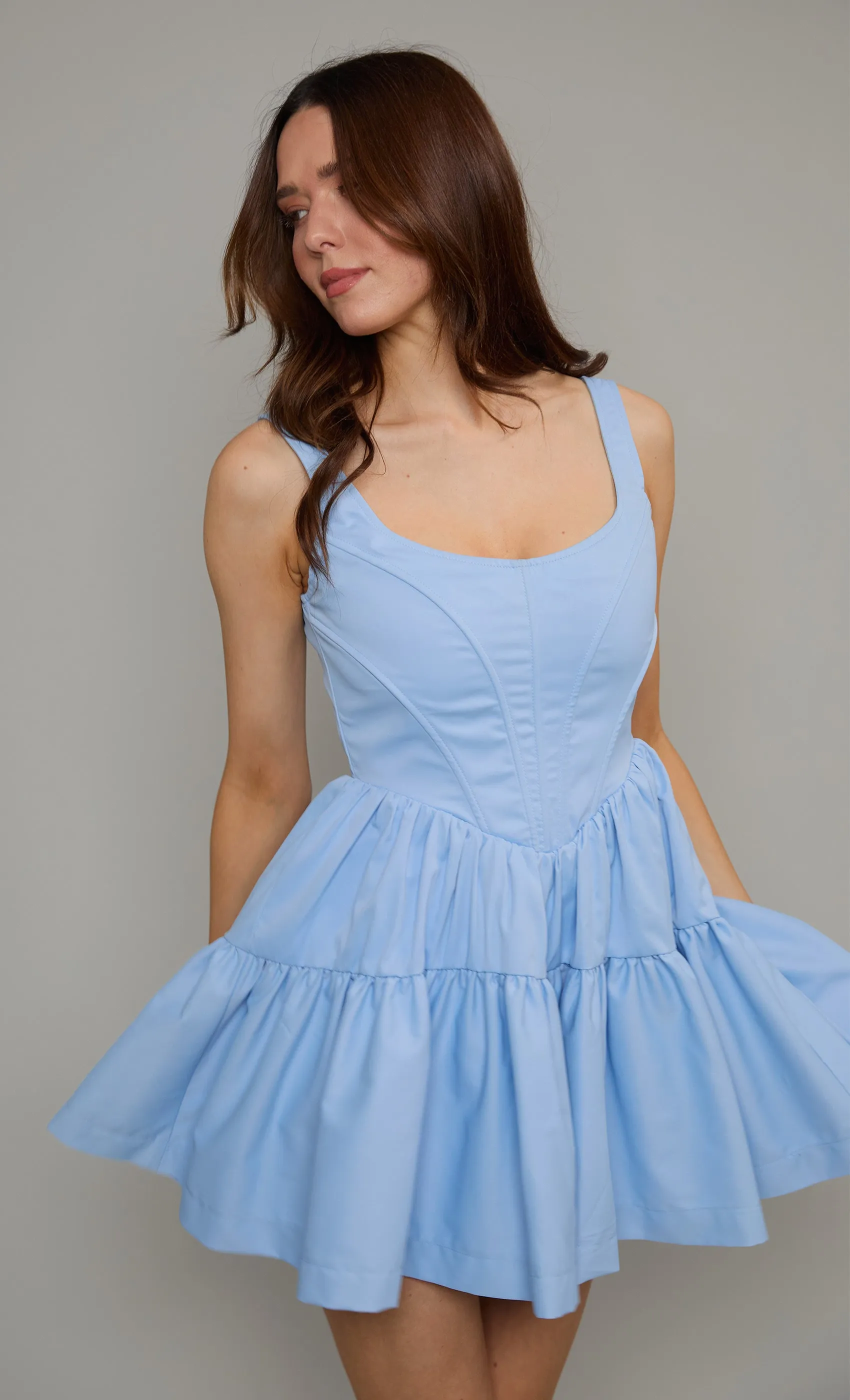 Baby Blue Corset Tiered Mini Dress