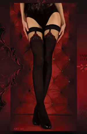 Ballerina 345 Hold Up Stockings Black/Red