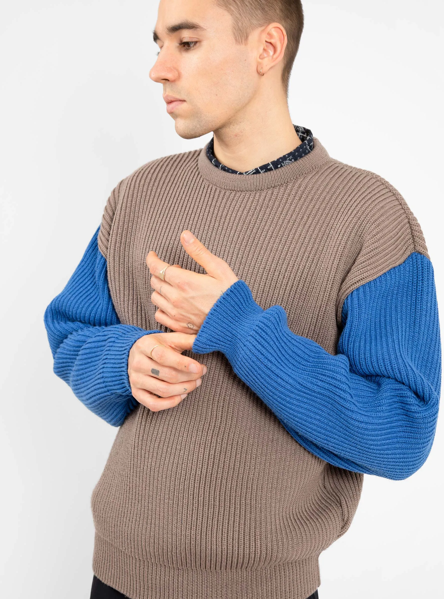 Beacon Merino Wool Crew Sweater Earth & Royal Blue