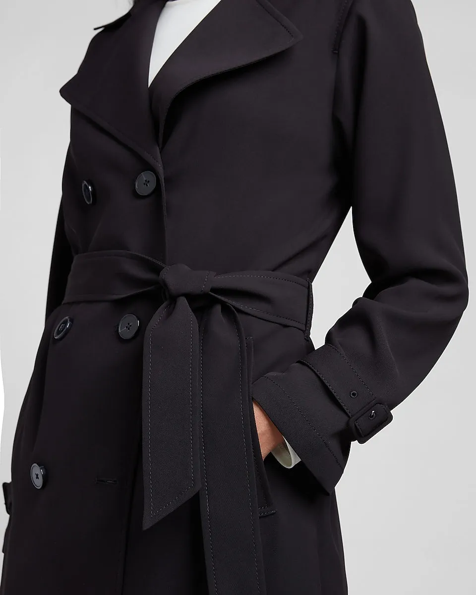 Belted Double Breasted Trench Coat in Pitch Black