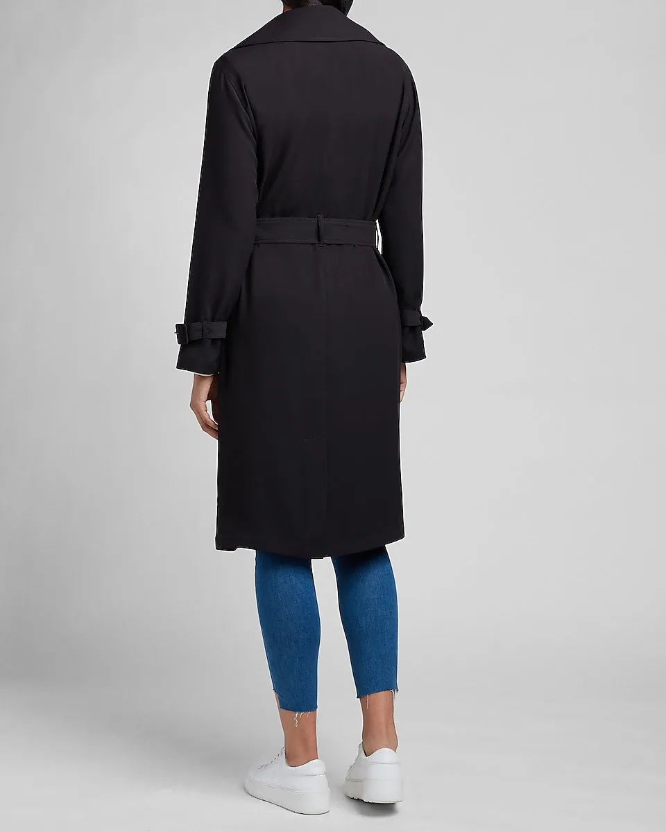 Belted Double Breasted Trench Coat in Pitch Black