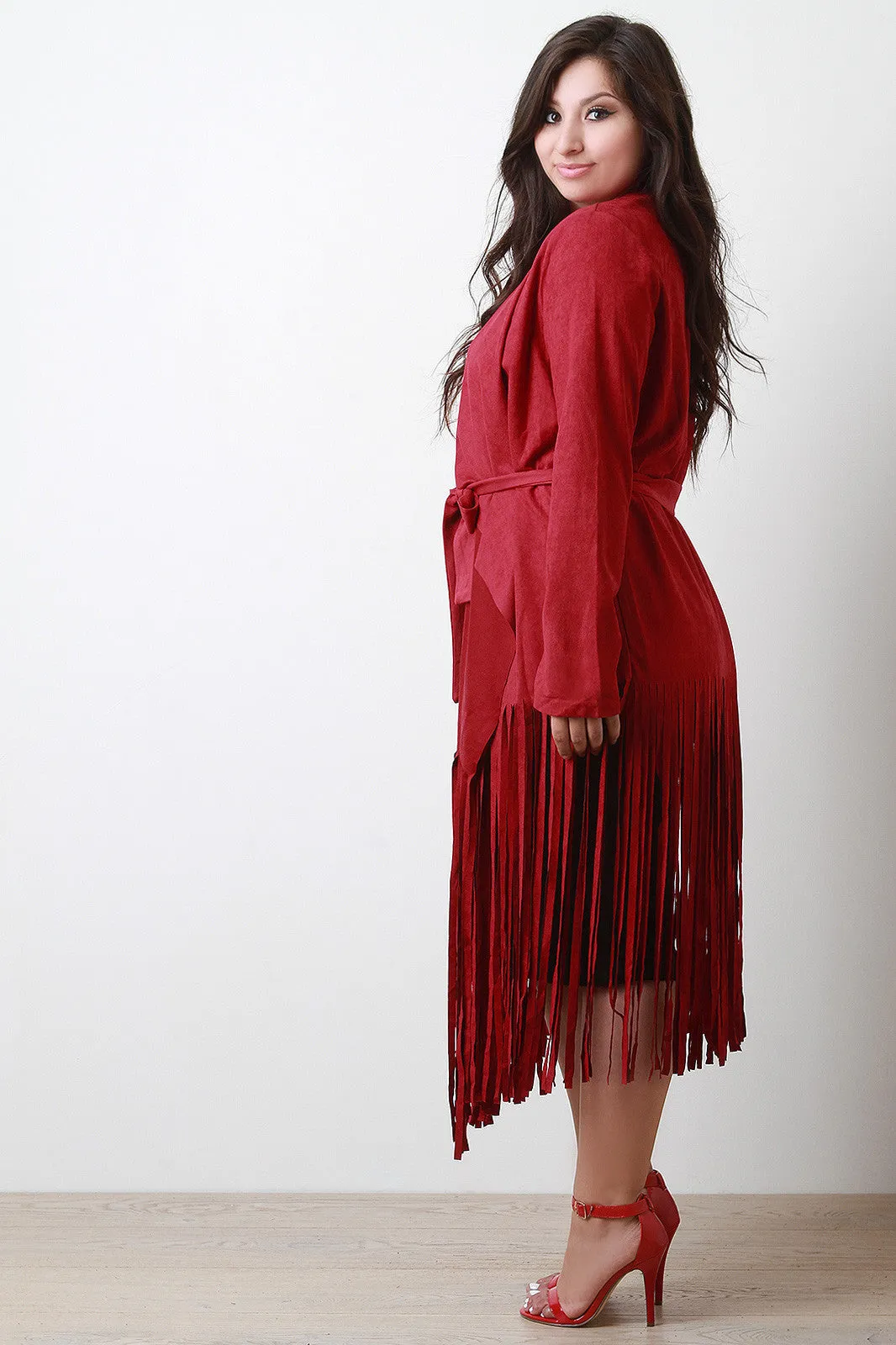 Belted Fringed Suede Trench Coat