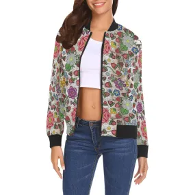 Berry Pop Br Bark All Over Print Bomber Jacket for Women