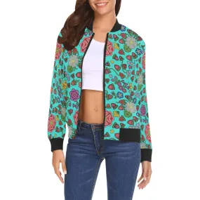 Berry Pop Turquoise All Over Print Bomber Jacket for Women