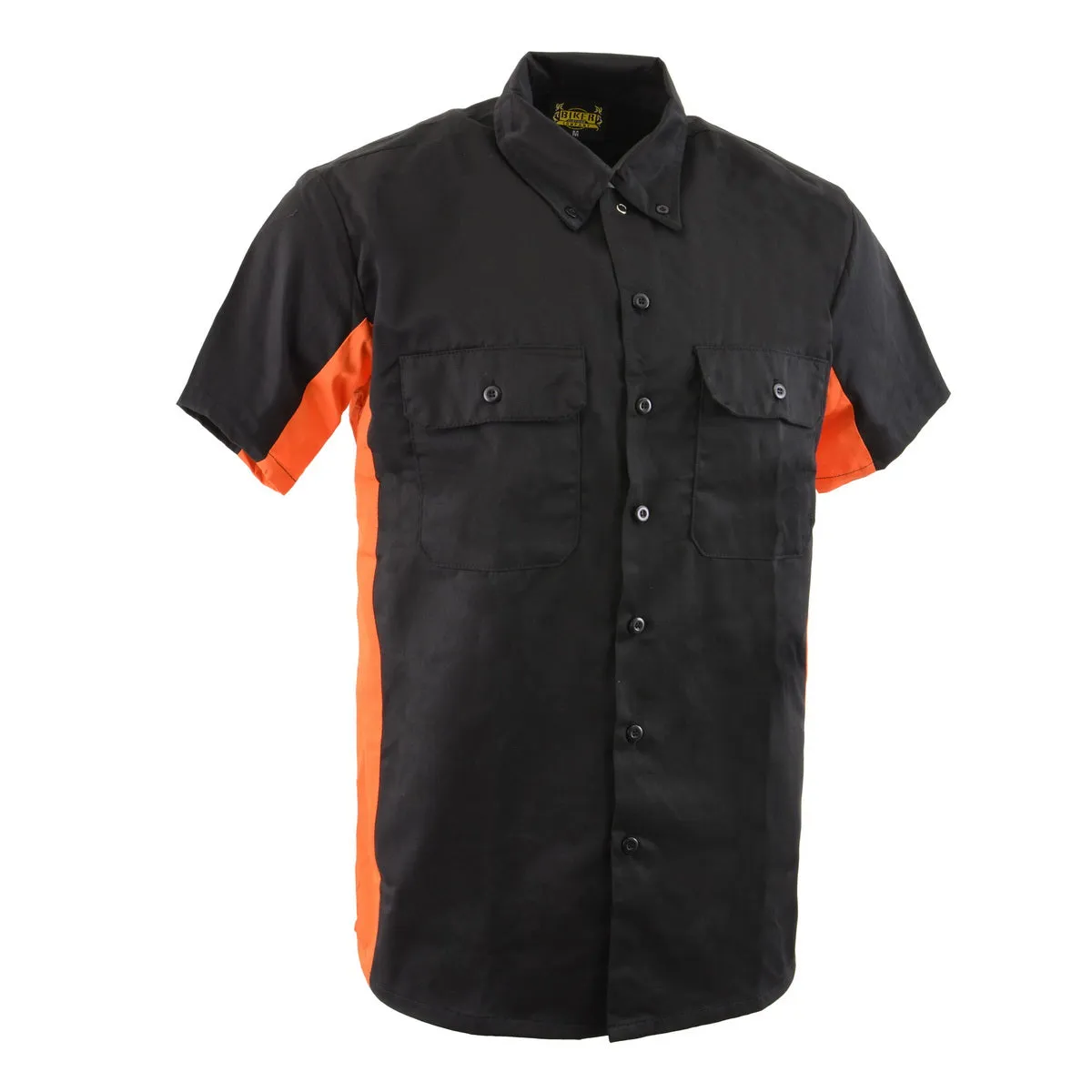 Biker Clothing Co. MDM11676 Men's Black and Orange Button Up