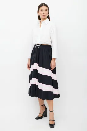 Black & Multicolour Stripe Pleated Skirt