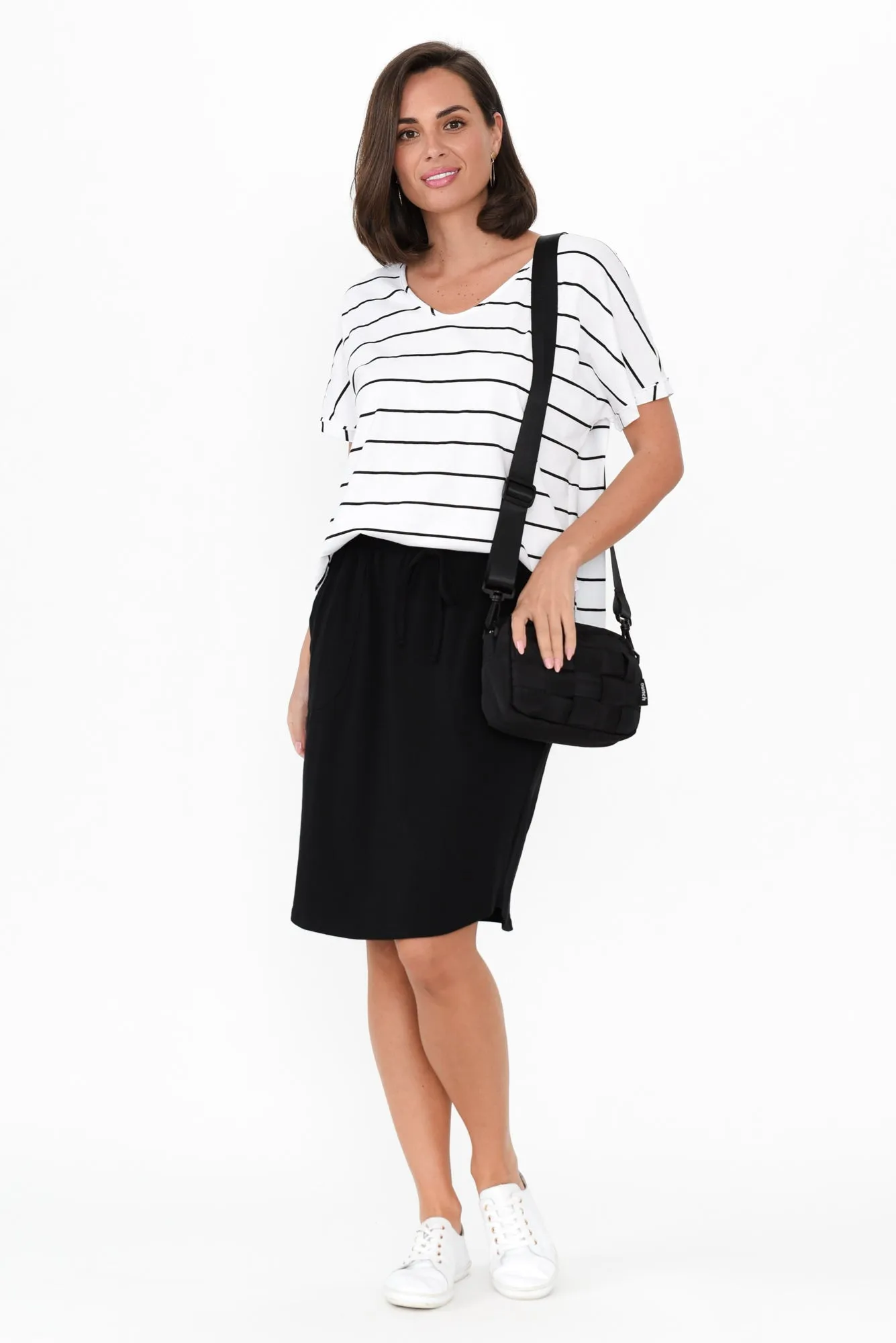 Black Cotton Drawstring Skirt