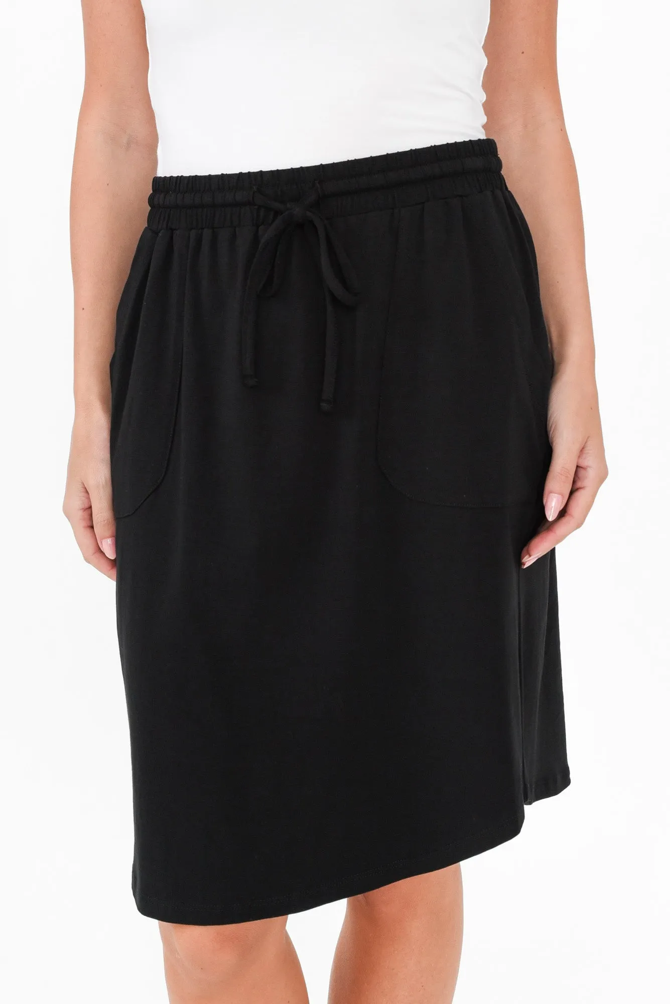 Black Cotton Drawstring Skirt