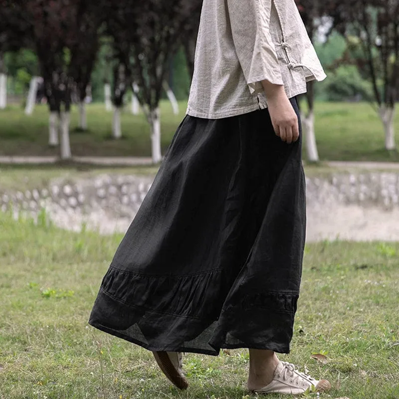 Black Linen Midi Skirt