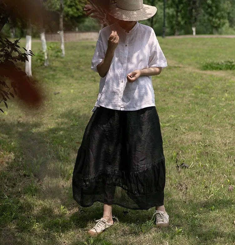 Black Linen Midi Skirt