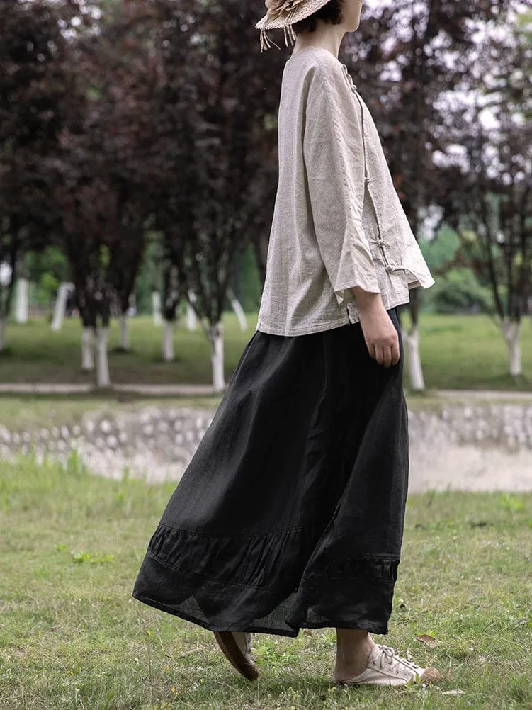 Black Linen Midi Skirt