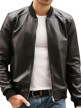 Black PU Bomber Leather Jacket