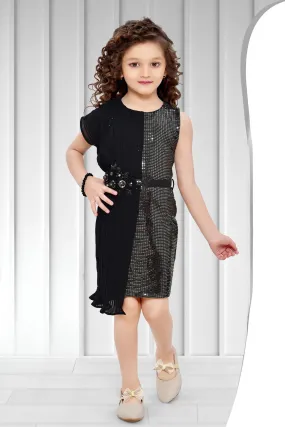 Black Sequins work Short Frock for Girls