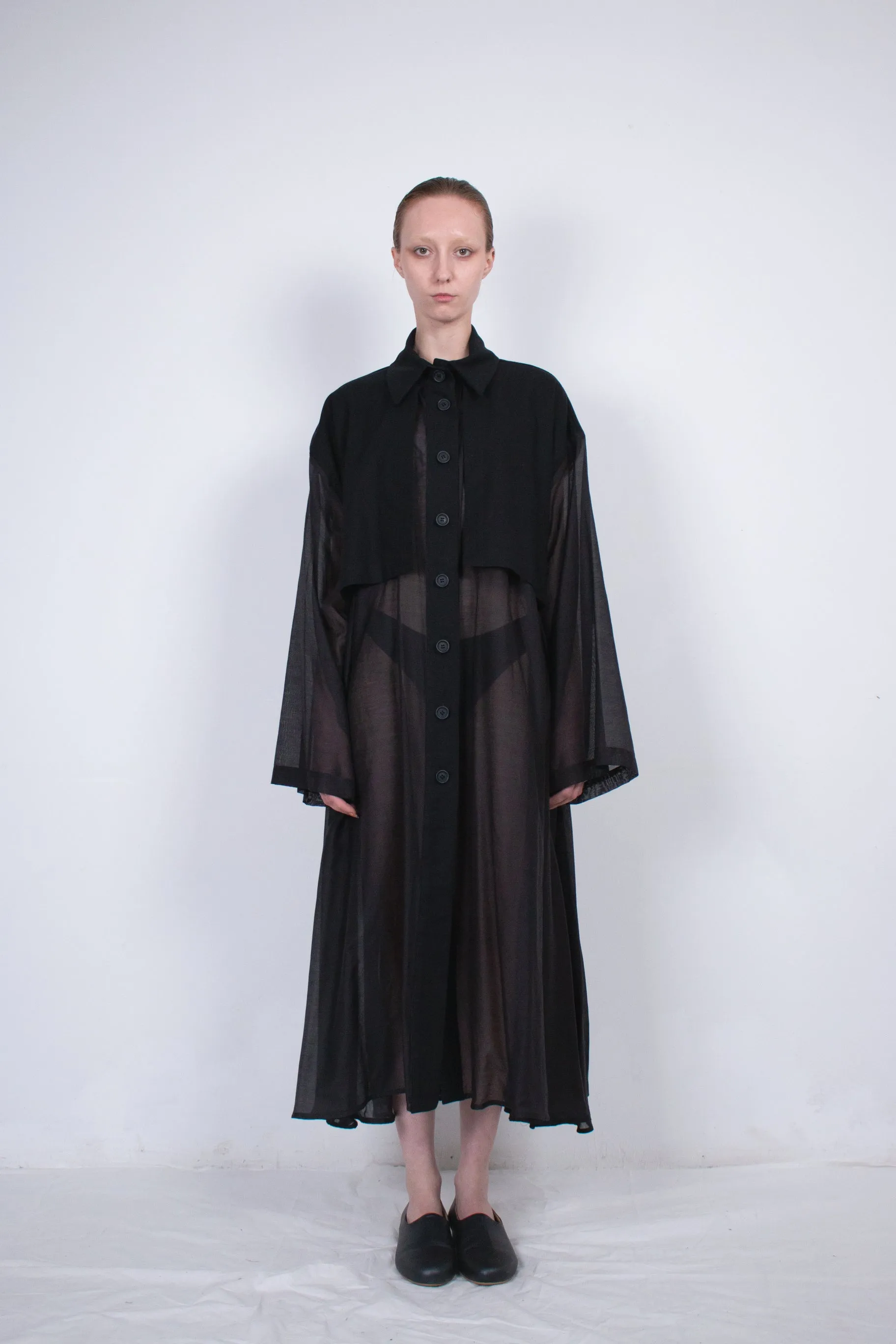 Black Transparent Silk Trench Coat