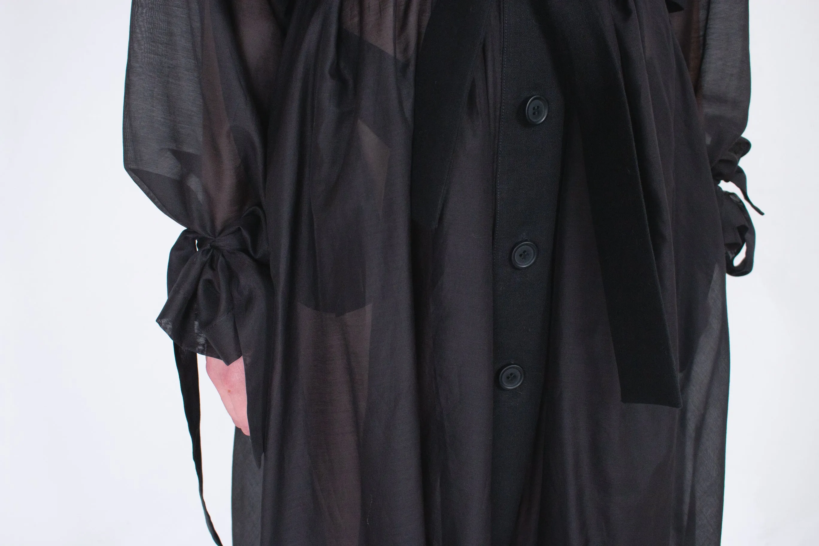 Black Transparent Silk Trench Coat