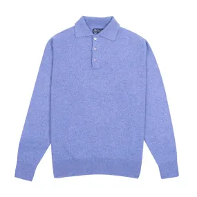 Blue Melange Balvenie 3 Button 4ply Cashmere Polo Sweater