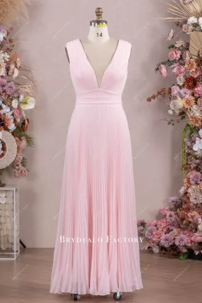 Blushing Pink Pleated Chiffon Floor Length Bridesmaid Dress