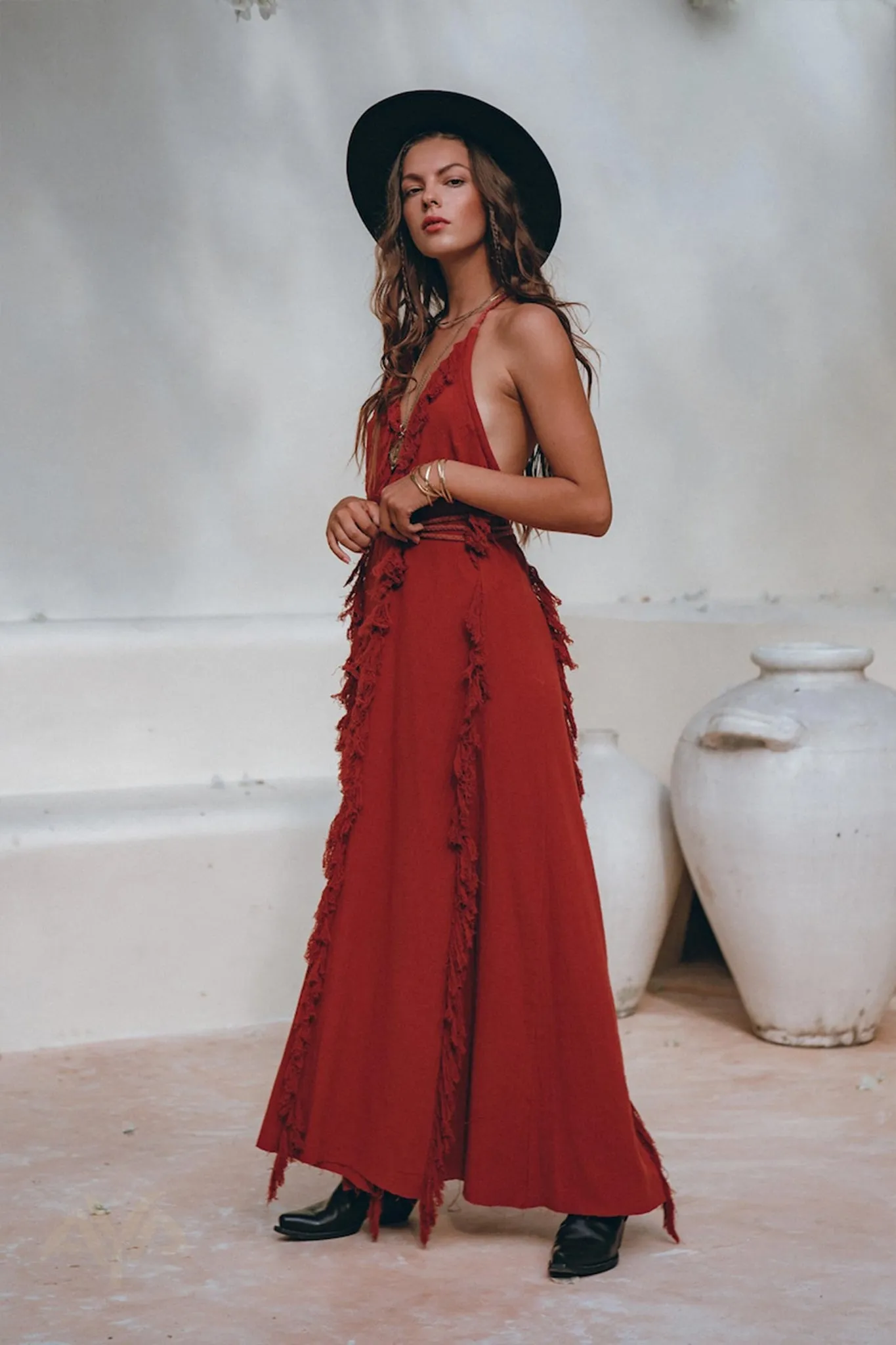 Boho Maxi Dress • Cotton Bridesmaid Dress • Red Organic Goddess Dress