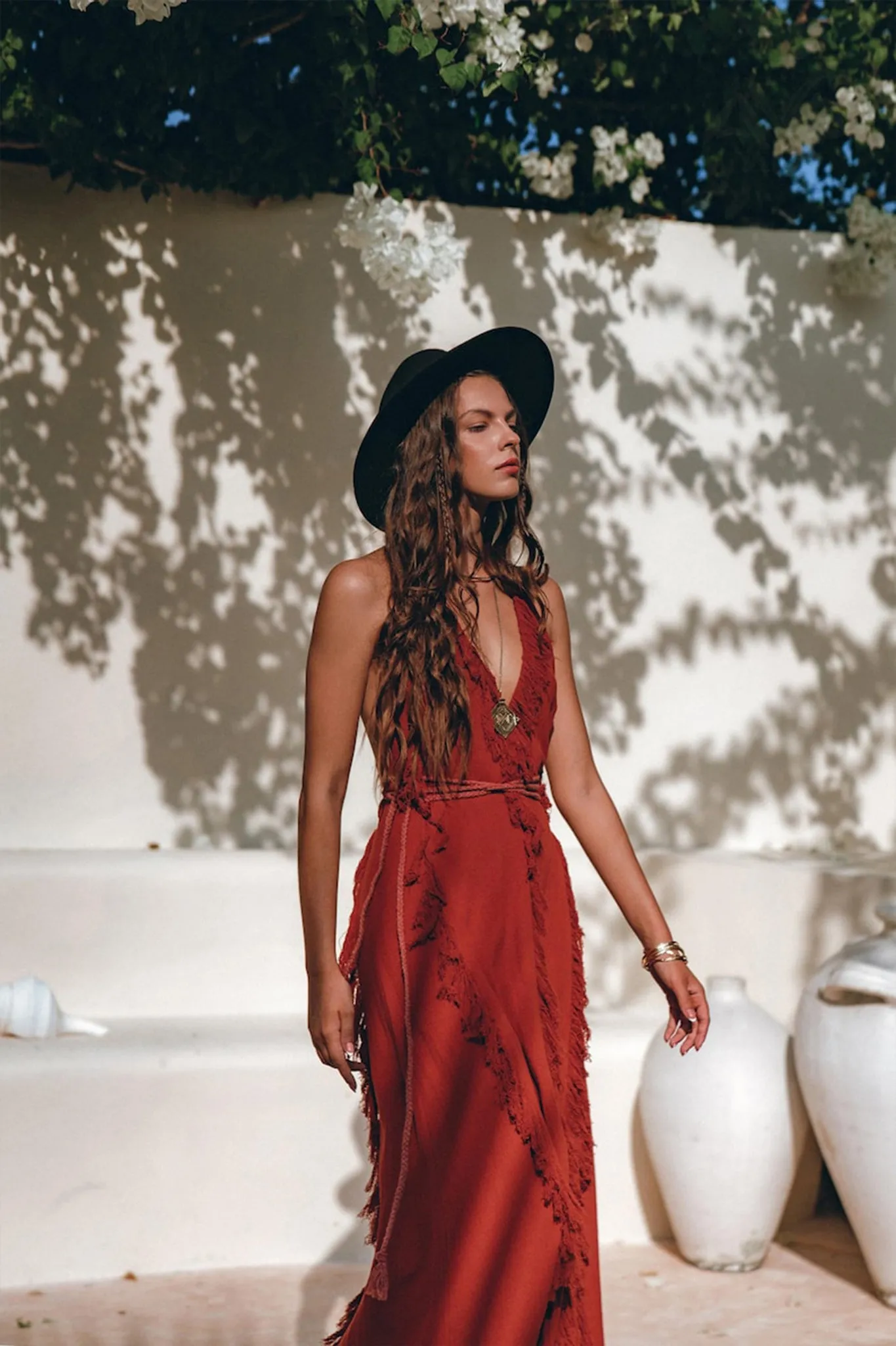 Boho Maxi Dress • Cotton Bridesmaid Dress • Red Organic Goddess Dress