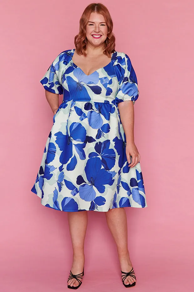 Bosa Blue Hibiscus Party Dress