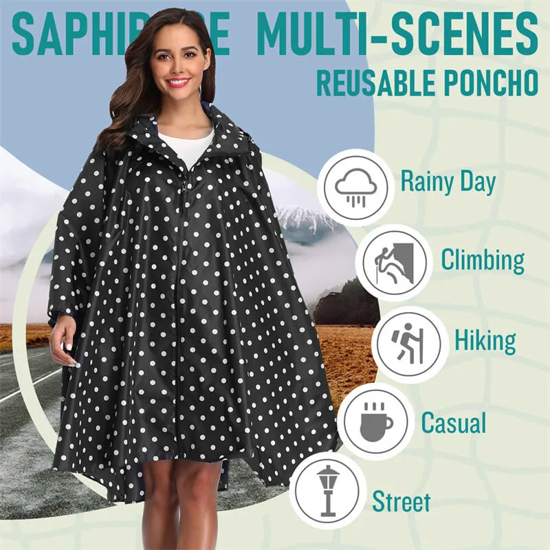 Breathable Polka Dot Rain Poncho Coat with Adjustable Hood