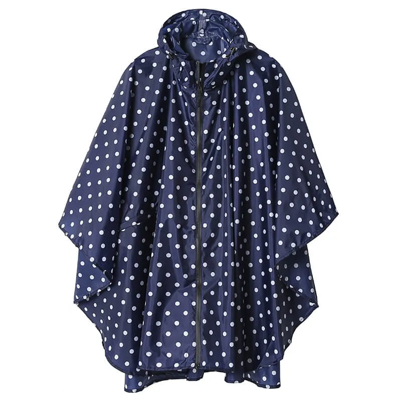 Breathable Polka Dot Rain Poncho Coat with Adjustable Hood