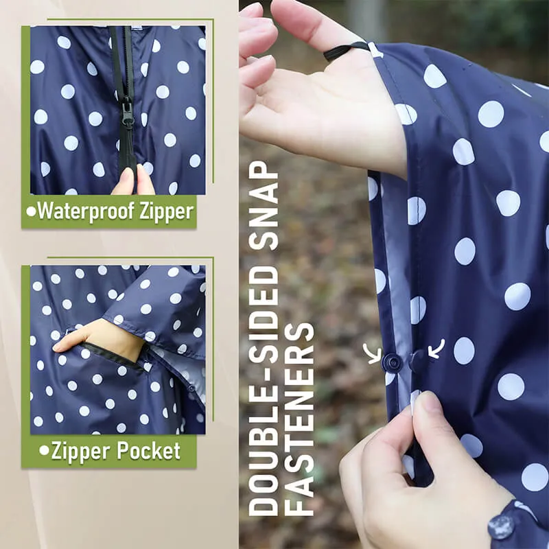 Breathable Polka Dot Rain Poncho Coat with Adjustable Hood