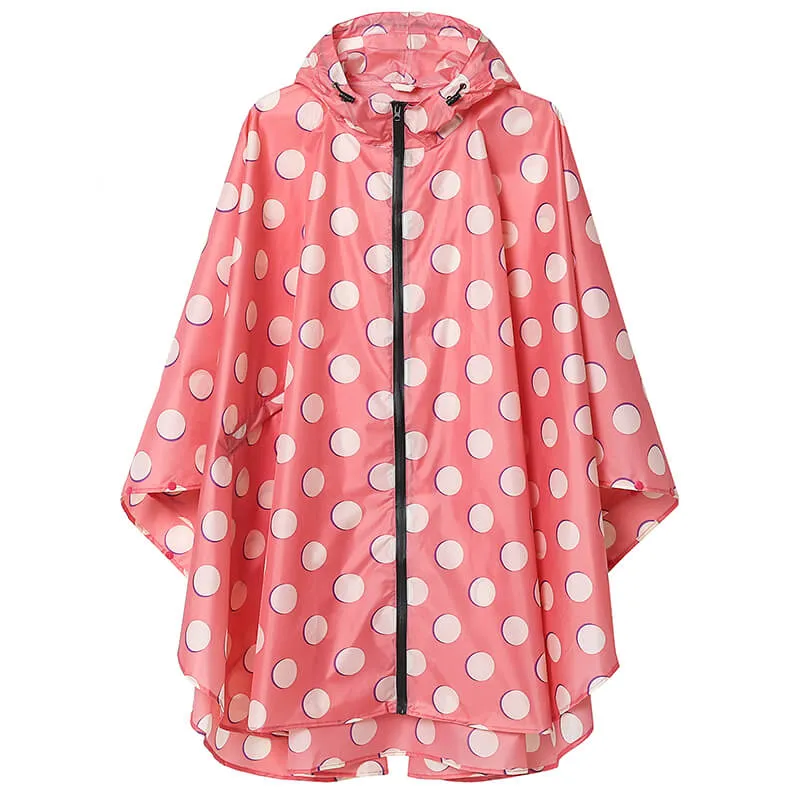 Breathable Polka Dot Rain Poncho Coat with Adjustable Hood