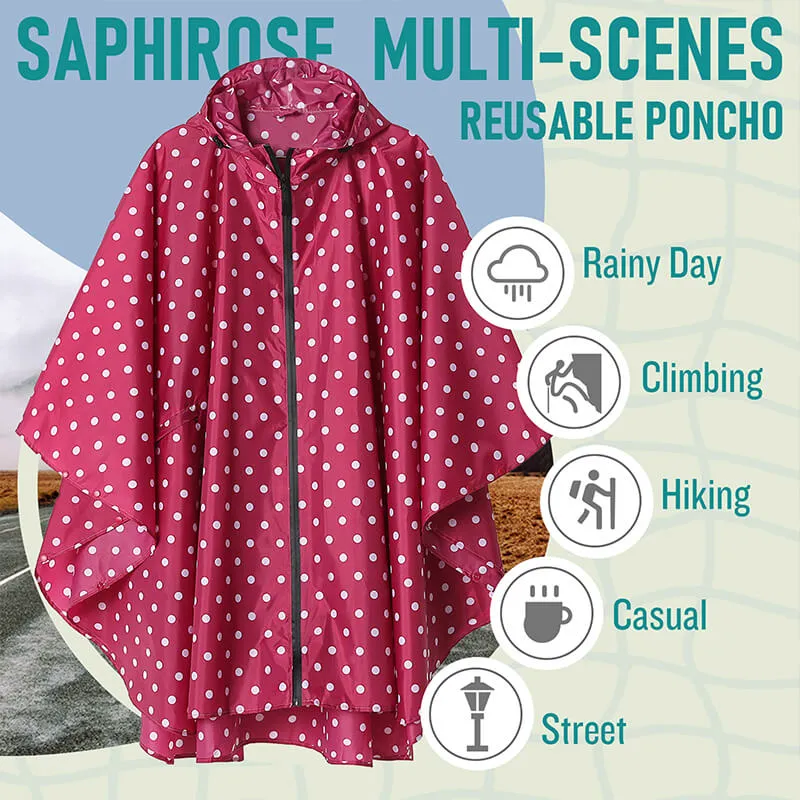 Breathable Polka Dot Rain Poncho Coat with Adjustable Hood