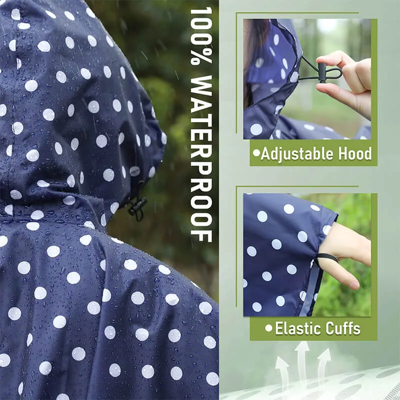 Breathable Polka Dot Rain Poncho Coat with Adjustable Hood