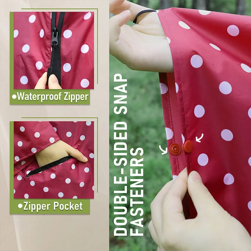 Breathable Polka Dot Rain Poncho Coat with Adjustable Hood