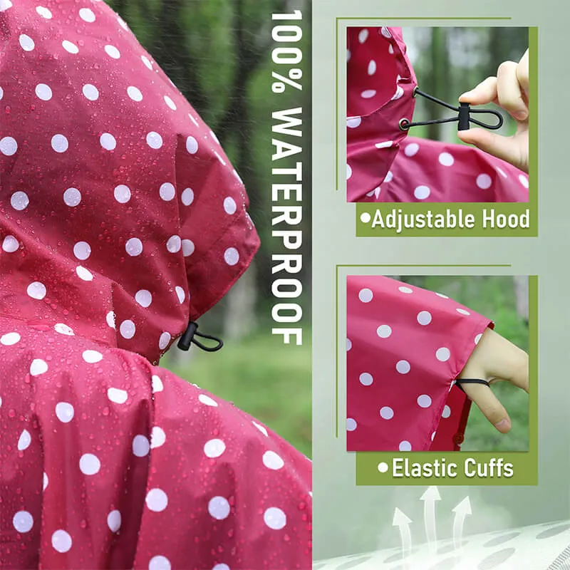 Breathable Polka Dot Rain Poncho Coat with Adjustable Hood